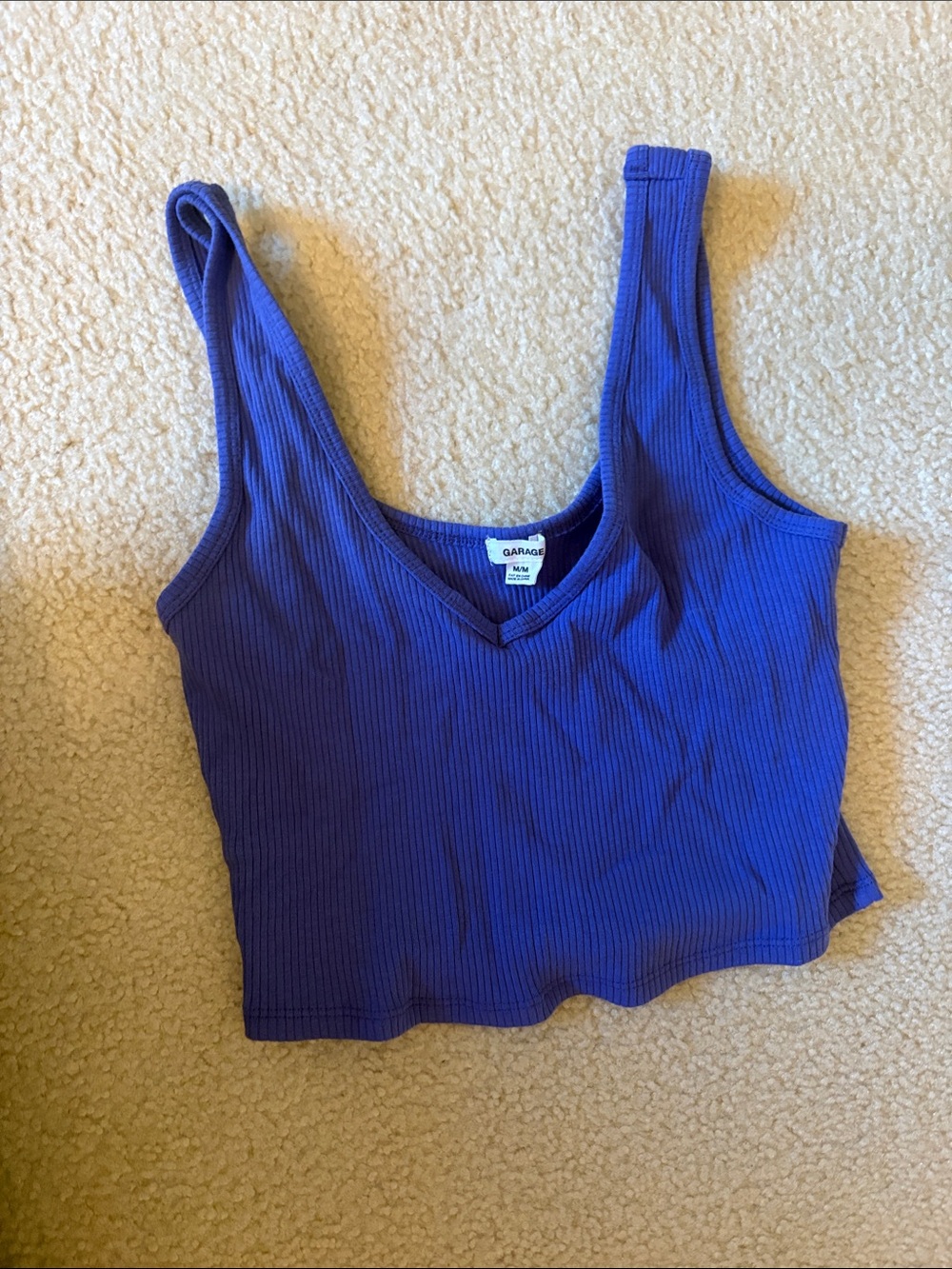 Garage Ribbed V-Neck Crop Tank Top - Royal Blue